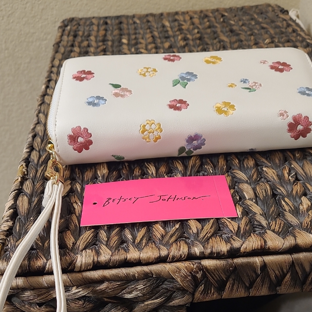 Betsey Johnson White Wallet with Colorful Floral Design